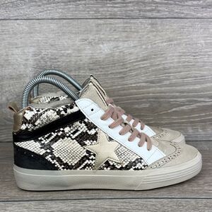 ShuShop Paulina Women's Sz 6.5 Mid Top Snakeskin Print Star Lace Up Sneakers